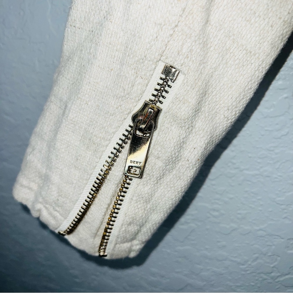 DKNY Linen Blend Moto Jacket w Wide Lapels Asymmetric Zip Front Size XS - Picture 9 of 10